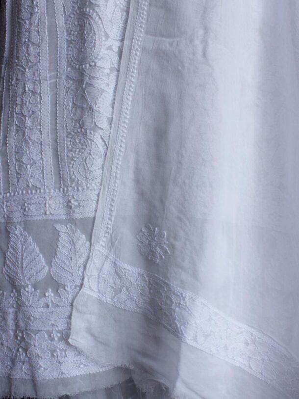 White-Viscose-chikankari-lucknowi-suit at Shilphaat