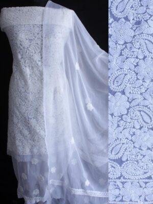 White-georgette-chikankari-dress-material at Shilphaat.com