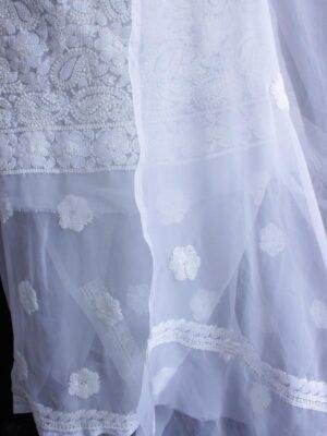 White-georgette-chikankari-lucknowi-suit at Shilphaat.com