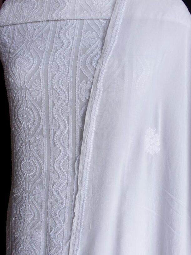 White-pure-georgette-chikankari-2pc-ladies-suit at Shilphaat.com