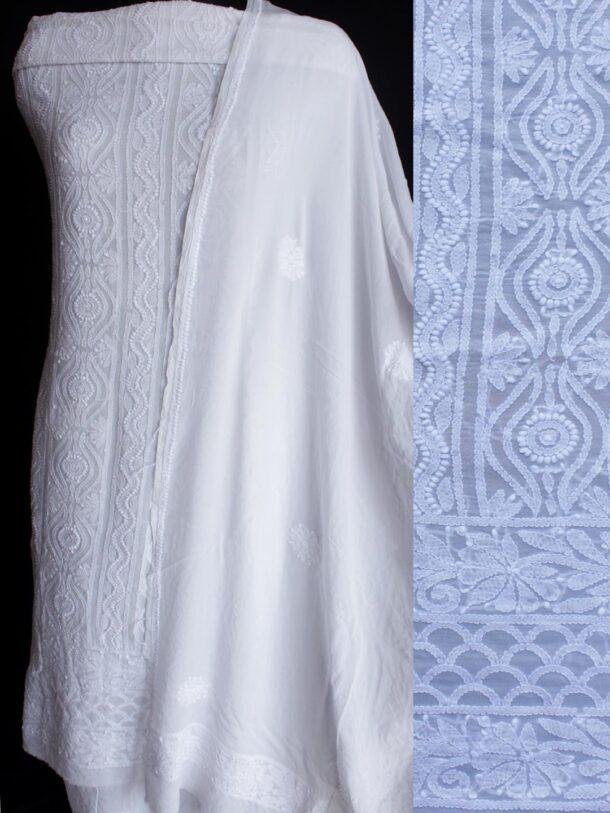 White-pure-georgette-chikankari-dress-material at Shilphaat.com