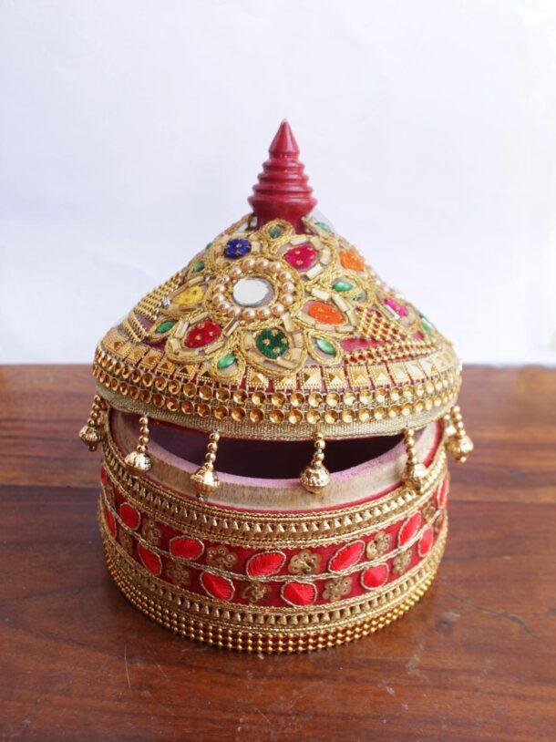 red-and-golden-wooden-sindoor-box at Shilphaat.com