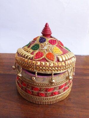 red-and-golden-wooden-sindur-box at Shilphaat.com