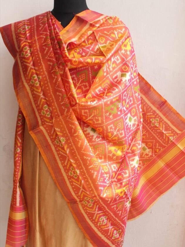 Dark-Peach-Patan-Patola-silk-dupatta at Shilphaat.com