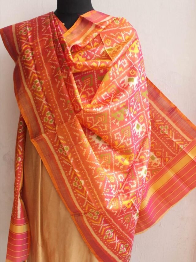 Dark-Peach-Patan-Patola-silk-dupatta at Shilphaat.com