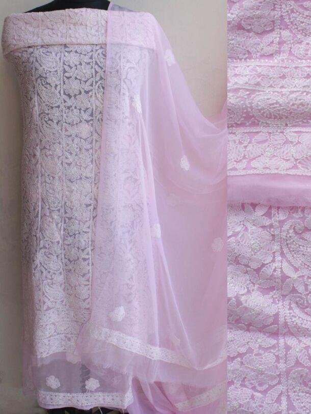 Pastel-Pink-georgette-chikankari-dress-material at Shilphaat.com