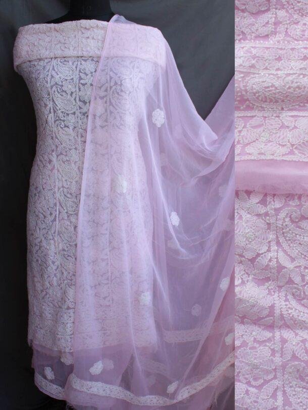 Pastel-Pink-georgette-chikankari-dress-material-Shilphaat