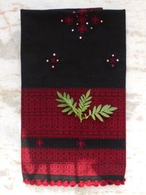 Black-and-Maroon-Mirrorwork-Bhujodi-shawl at Shilphaat.com