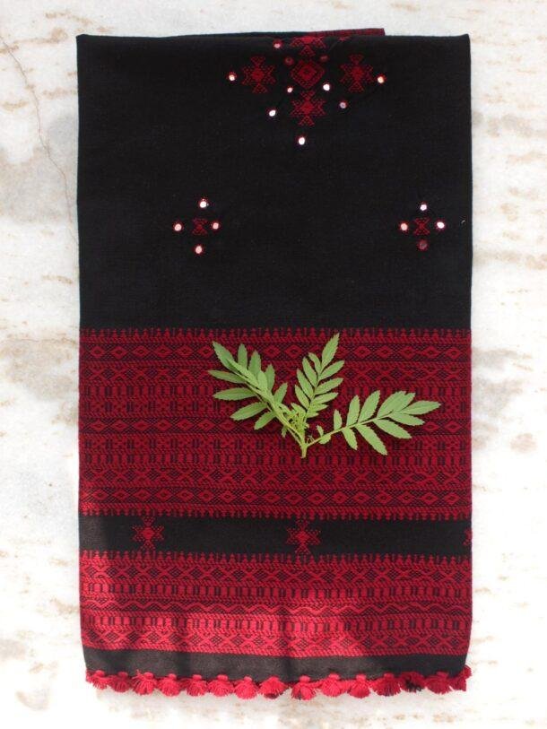 Black-and-Maroon-Mirrorwork-Bhujodi-shawl at Shilphaat.com