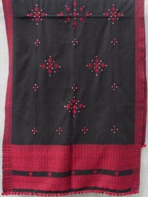 Black-and-Maroon-Mirrorwork-Bhujodi-wool-shawl at Shilphaat