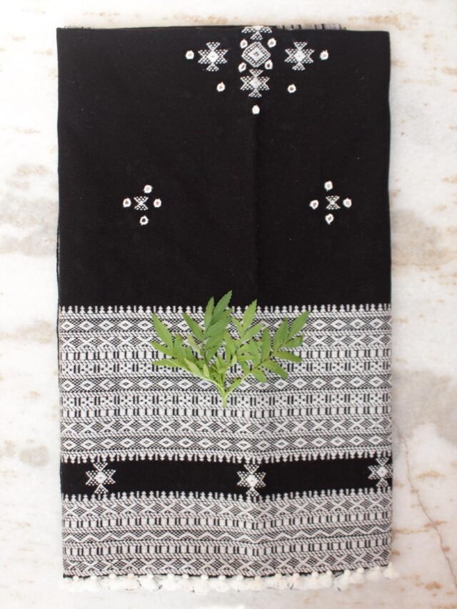 Black-and-White-Mirrorwork-Bhujodi-shawl at Shilphaat.com