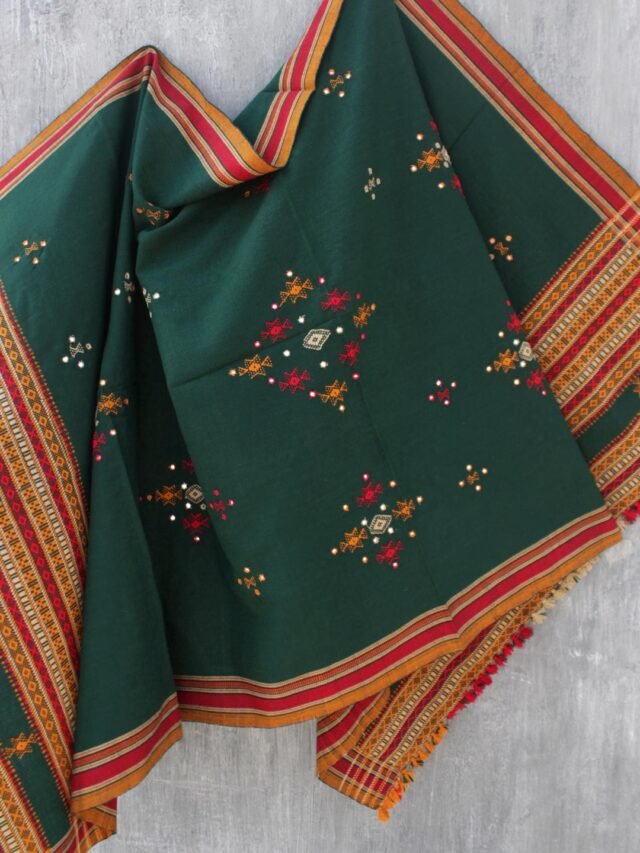 Dark-Green-choumak-Bhujodi-woolen-shawl at Shilphaat.com