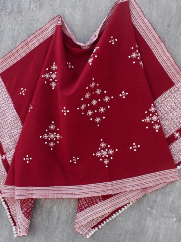 Dark-Red-choumak-Bhujodi-woolen-shawl at Shilphaat.com