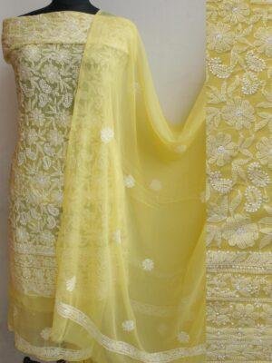 Light-Yellow-georgette-chikankari-3pc-dress-material at Shilphaat.com