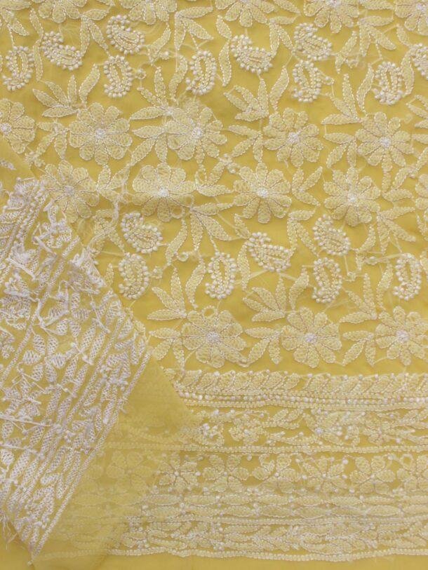 Light-Yellow-georgette-chikankari-salwar-suit-material at Shilphaat.com