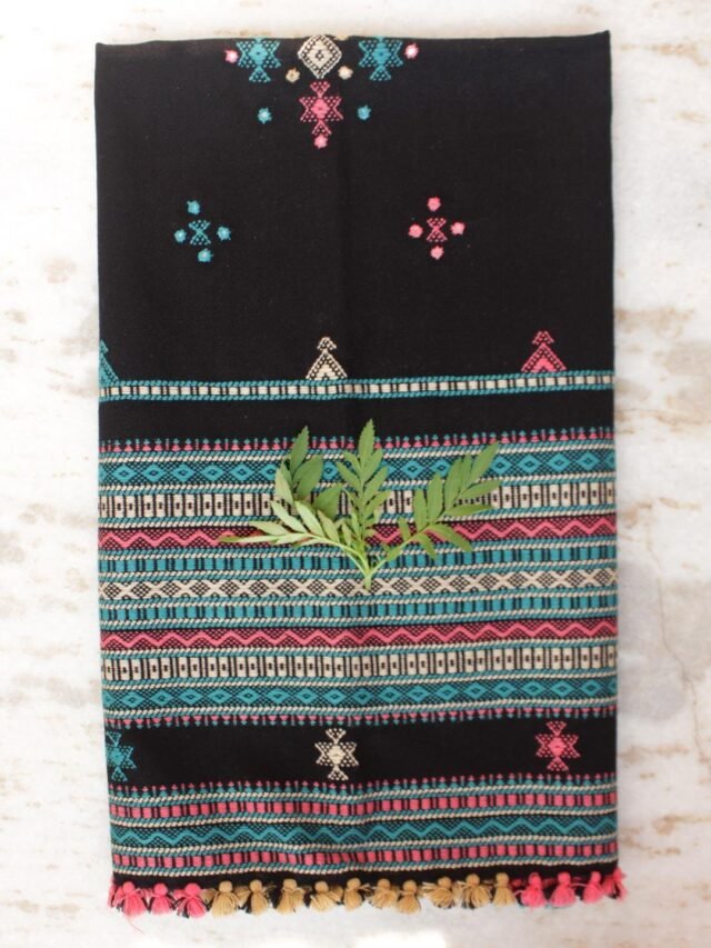 Multicolour-Black-Bhujodi-mirrorwork-shawl at Shilphaat.com
