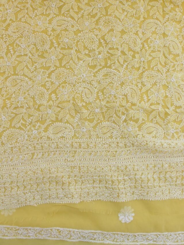 Mustard-Yellow-georgette-chikankari-lucknowi--suit at Shilphaat.com