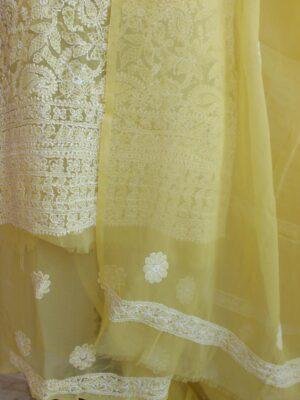 Mustard-yellow-georgette-chikankari-lucknowi-suit at Shilphaat.com