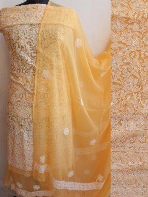 Orange-Yellow-georgette-chikankari-dress-material-Shilphaat