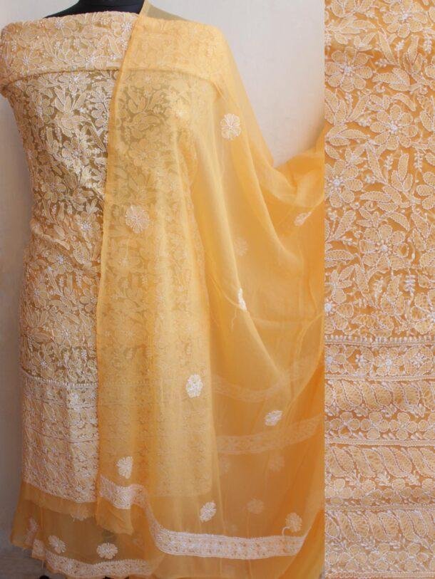 Orange-Yellow-georgette-chikankari-dress-material-Shilphaat