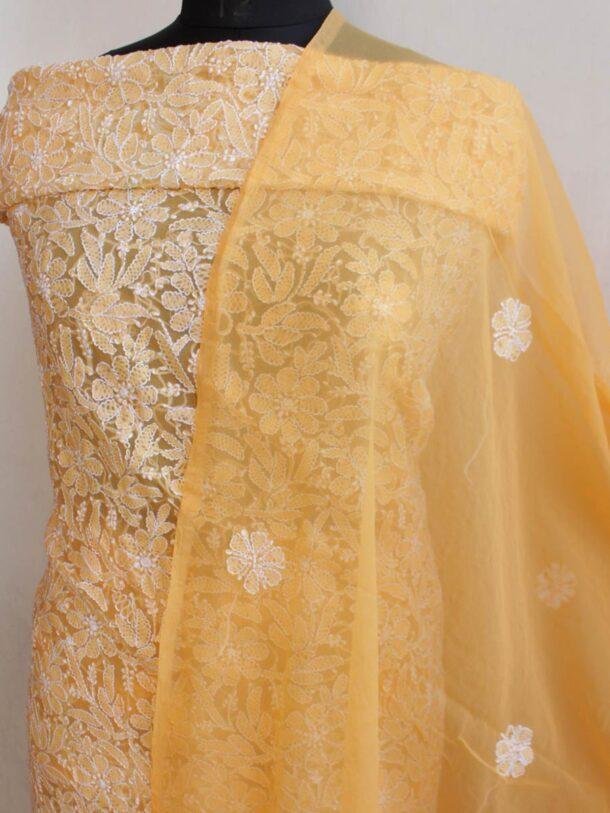 Orange-yellow-georgette-chikankari-ladies-suit at Shilphaat.com