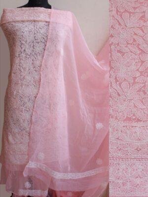 Pastel-Peach-georgette-chikankari-3pc-dress-material at Shilphaat.com