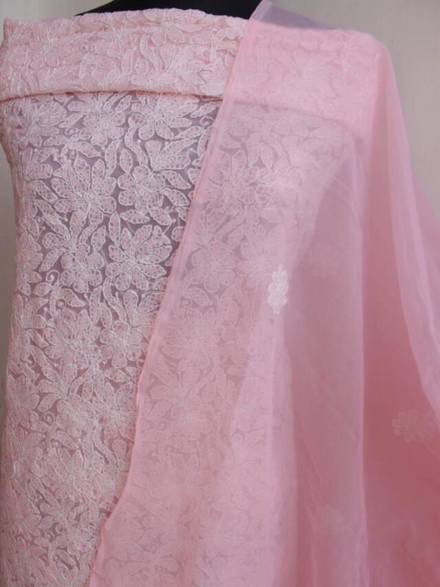 Pastel-Peach-georgette-chikankari-ladies-suit at Shilphaat.com