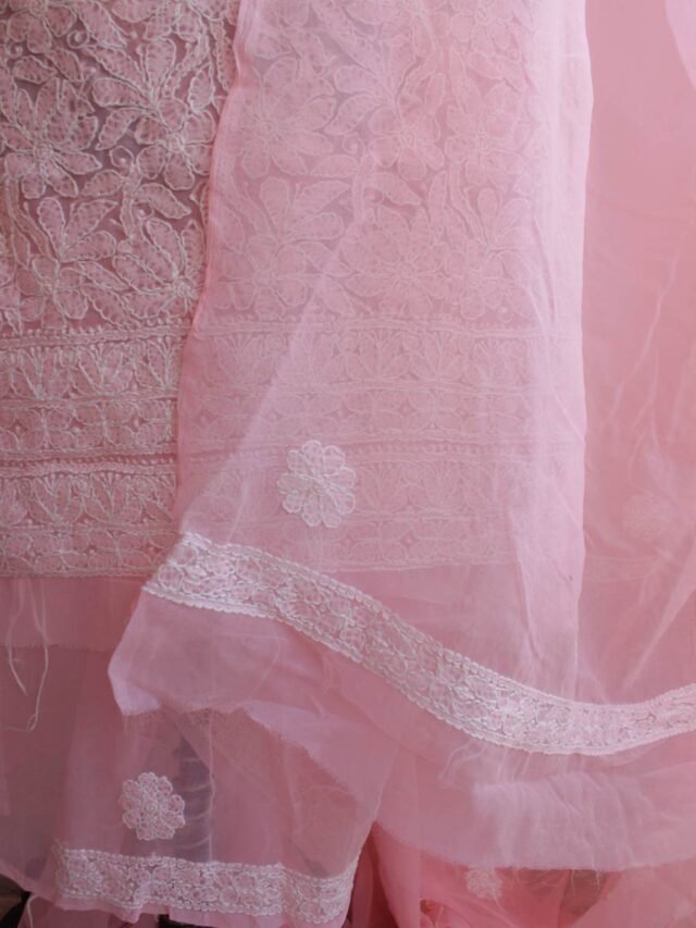 Pastel-Peach-georgette-chikankari-lucknowi-suit at Shilphaat.com