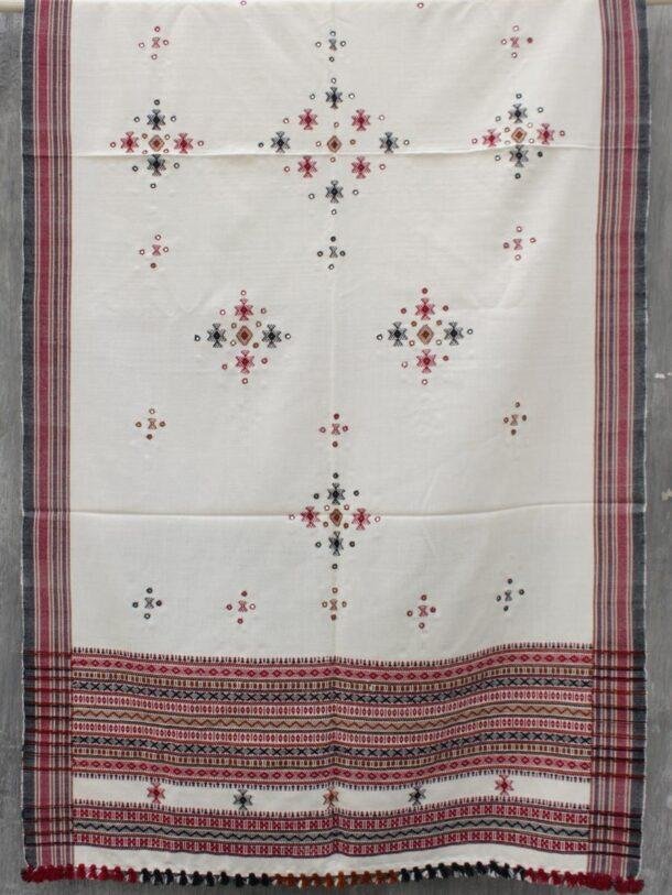 Red,-Black,-White-choumak-Mirrorwork-Bhujodi-shawl at Shilphaat.com