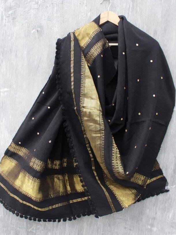 Black-and-golden-mirrorwork-shawl at Shilphaat.com