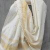 Cream-white-and-golden-mirrorwork-shawl at Shilphaat.com