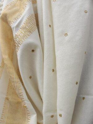 Cream-white-and-golden-woolen-bhujodi-shawl