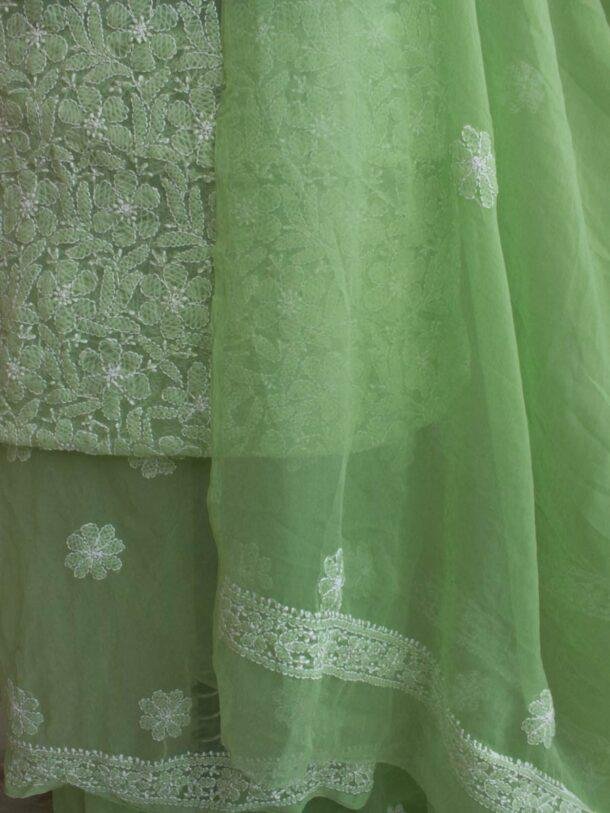 Banana-Green-Mukesh-chikankari-chiffon-dress-material at Shilphaat.com