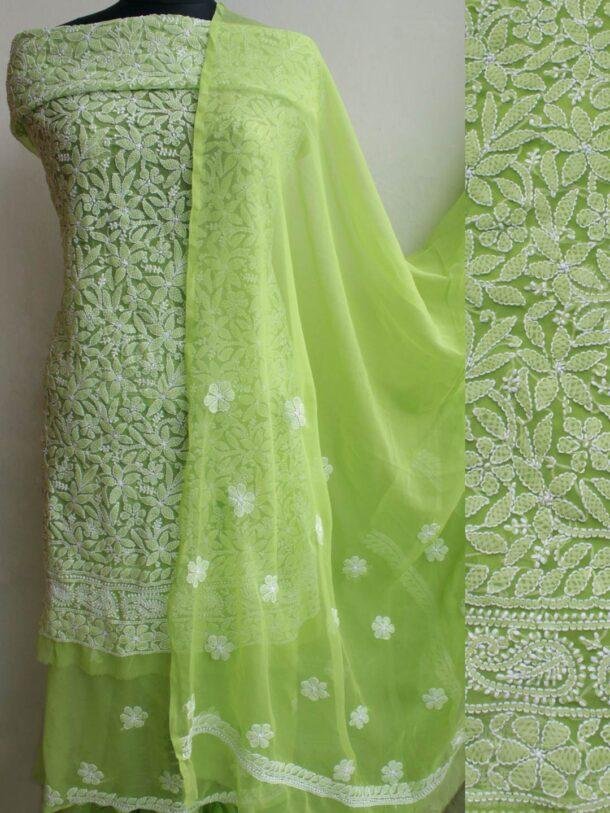 Banana-Green-georgette-chikankari-dress-material at Shilphaat.com