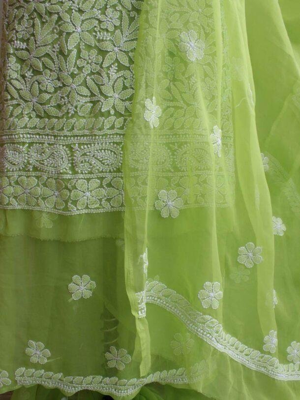 Banana-Green--georgette-chikankari-lucknowi-suit at Shilphaat.com