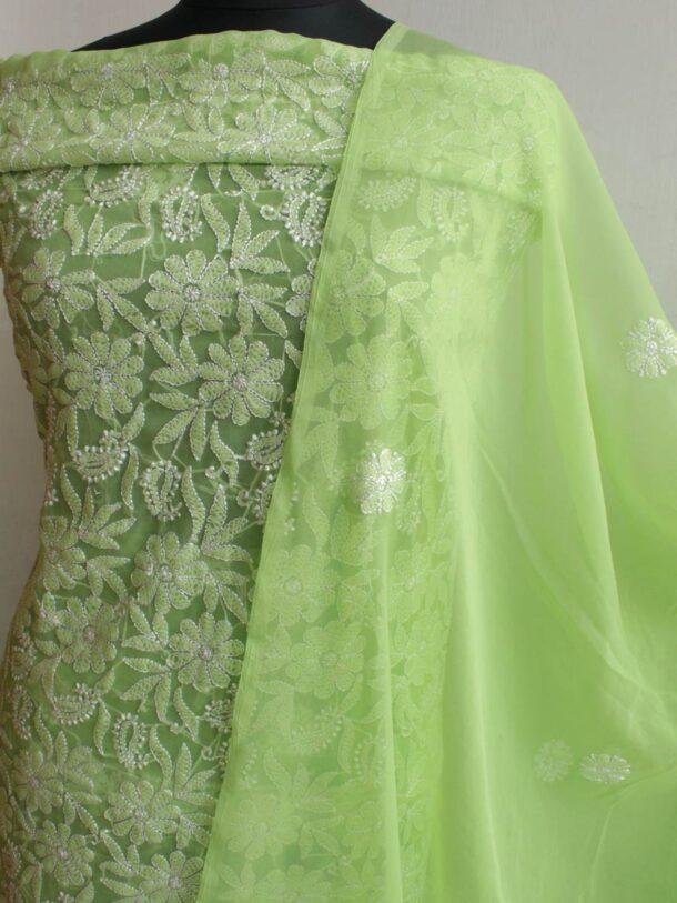 Dhani-Green-chikankari-georgette-3pc-ladies-suit at Shilphaat.com