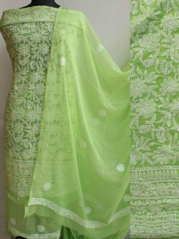 Dhani-Green-georgette-chikankari-dress-material-Shilphaat