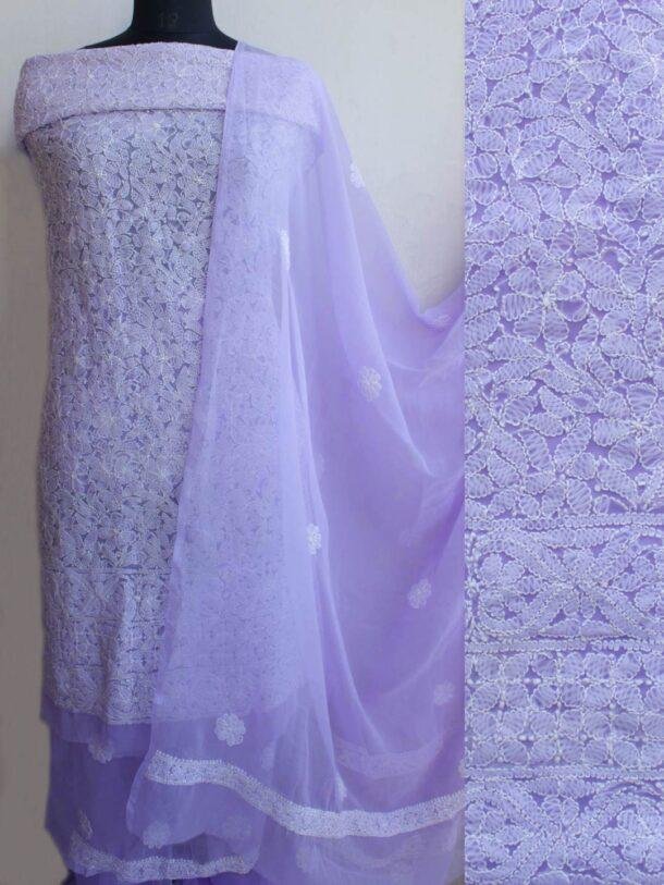 Lavender-georgette-chikankari-suit-material at Shilphaat.com