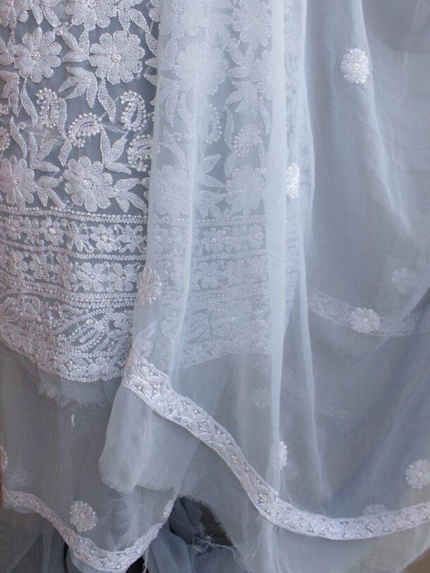 Light-Gray-georgette-chikankari-lucknowi-suit at Shilphaat.com