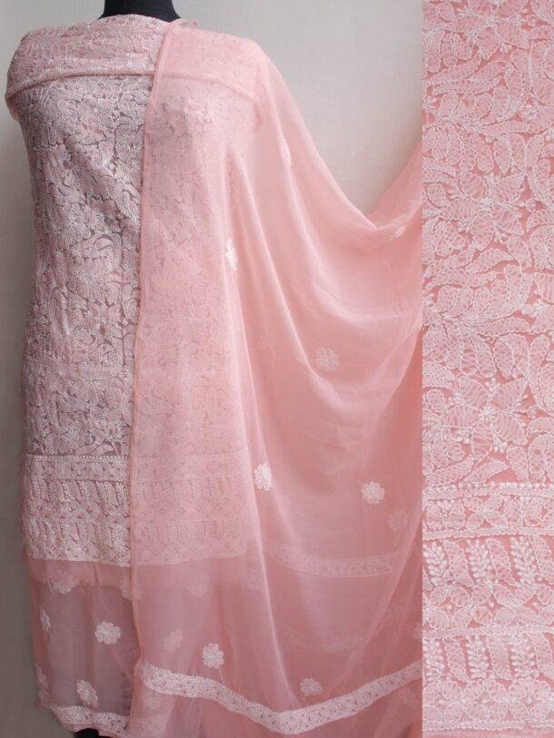 Light-Peach-georgette-chikankari-dress-material at Shilphaat.com