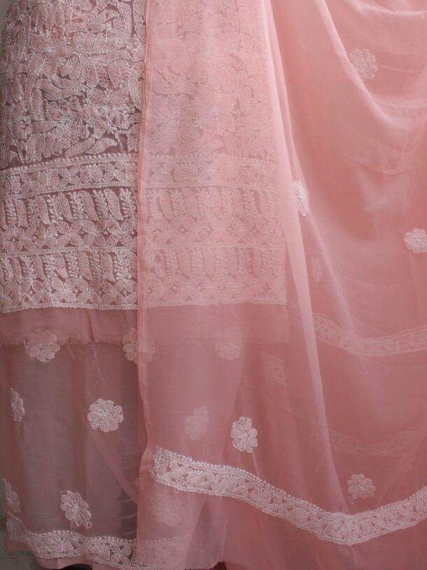 Light-Peach--georgette-chikankari-lucknowi-suit at Shilphaat.com