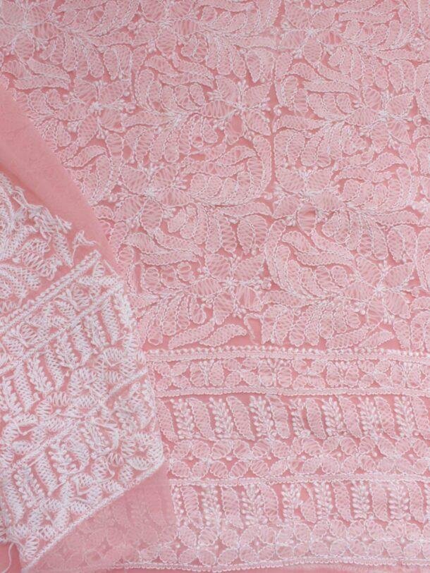 Light-Peach-georgette-chikankari-lucknowi-suit at Shilphaat.com