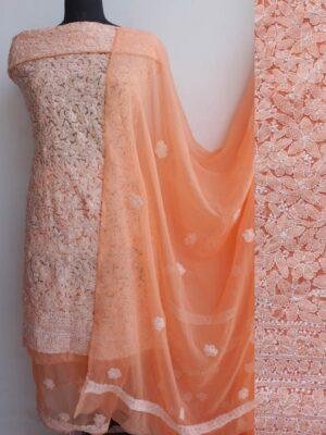 Orange-georgette-chikankari-dress-material at Shilphaat.com