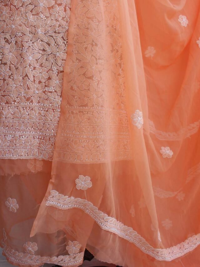 Orange-georgette-chikankari-lucknowi-suit at Shilphaat.com