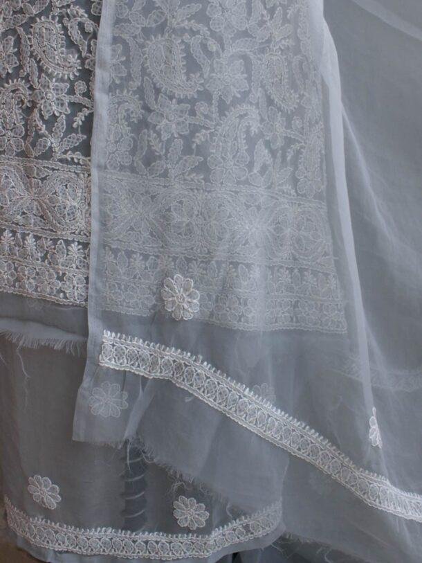 Steel-gray--georgette-chikankari-lucknowi-suit at Shilphaat.com