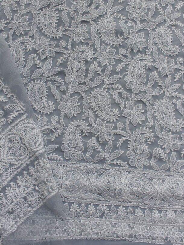 Steel-grey--georgette-chikankari-lucknowi-suit at Shilphaat.com