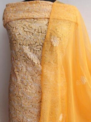 Yellow-Orange-chikankari--georgette-3pc-ladies-suit-Shilphaat
