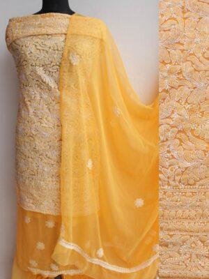 Yellow-Orange-georgette-chikankari-dress-material at Shilphaat.com