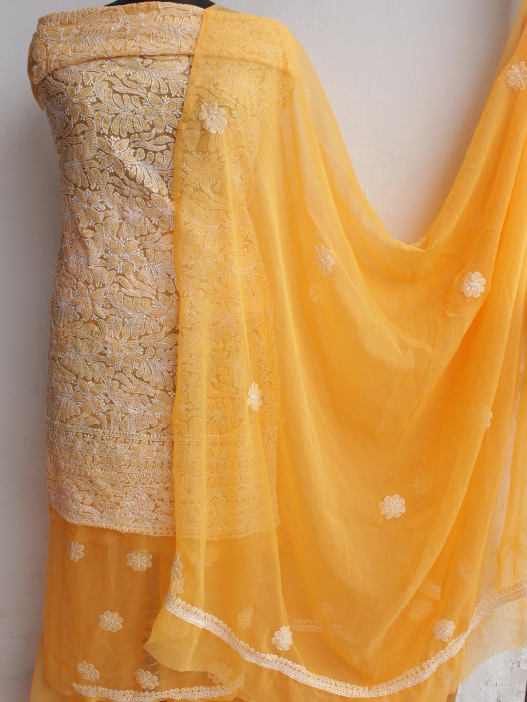 Yellow-Orange-georgette-chikankari-dress-material-Shilphaat Yellow-Orange-georgette-chikankari-dress-material-Shilphaat