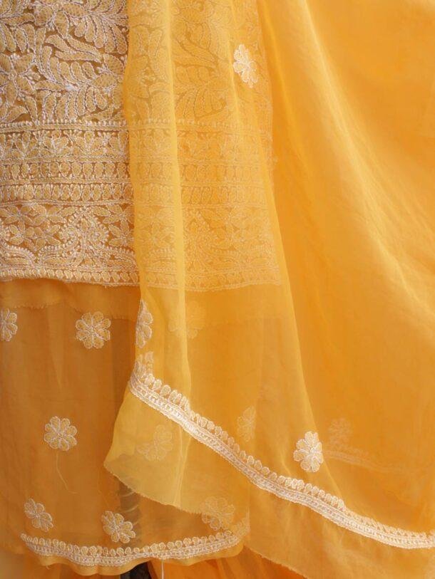 Yellow-Orange--georgette-chikankari-lucknowi-suit at Shilphaat.com